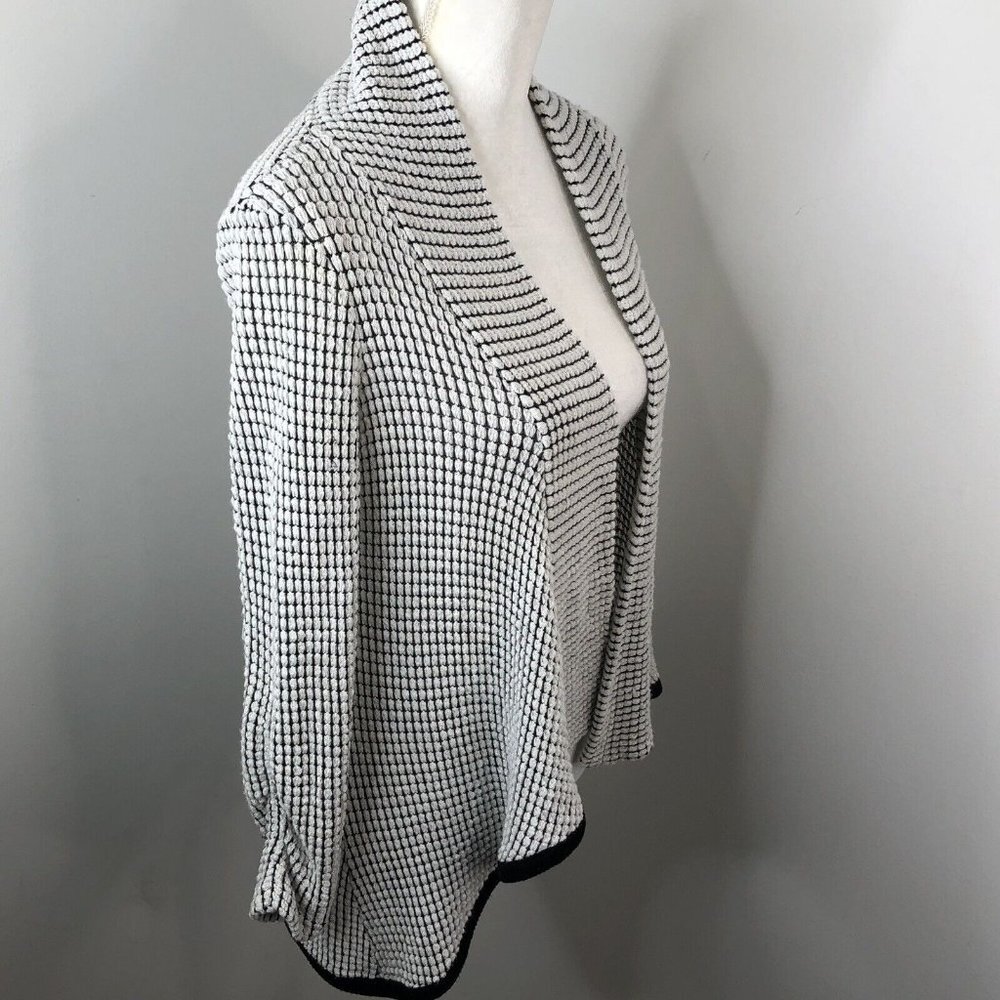Maeve Anthropologie Womens Open Front Cardigan Sz Medium Black White Knit *FLAW* - Picture 6 of 11